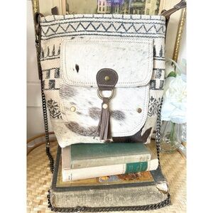 Western Style Leather & Hair on Hide Crossbody Bag with Fringe Tassel